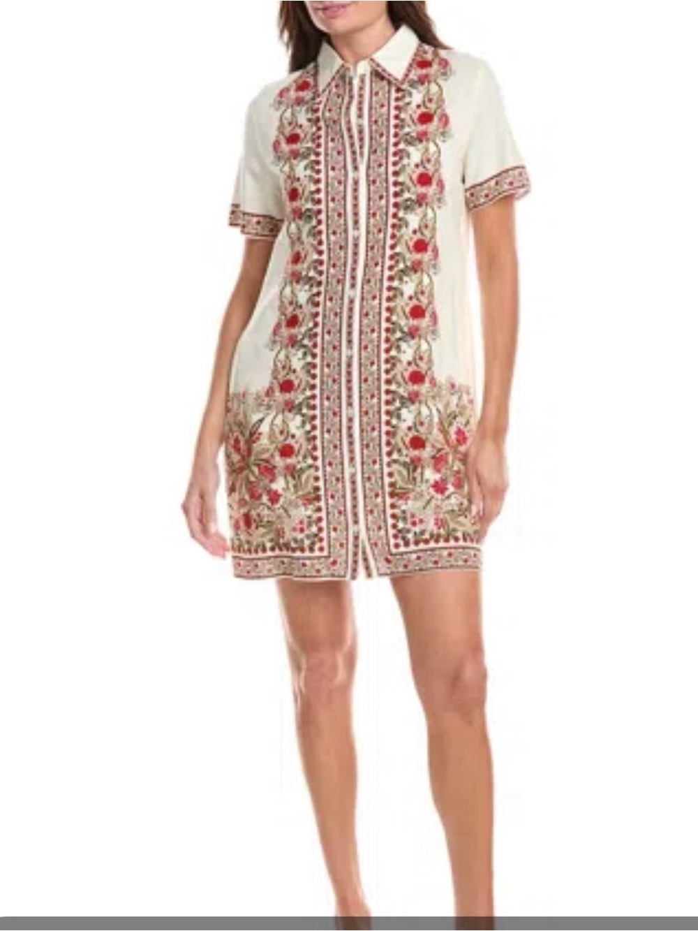 Max Studio Ivory Mini Dress with Red Floral Embroidery